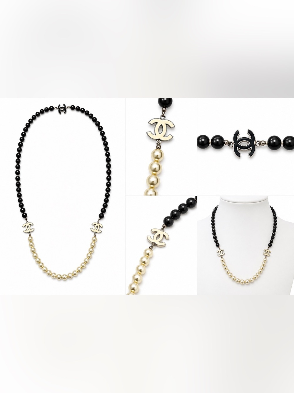 CHANEL CC Faux Pearl Black Bead Long Wrap Necklace Statement Vintage Style - Picture 2 of 5